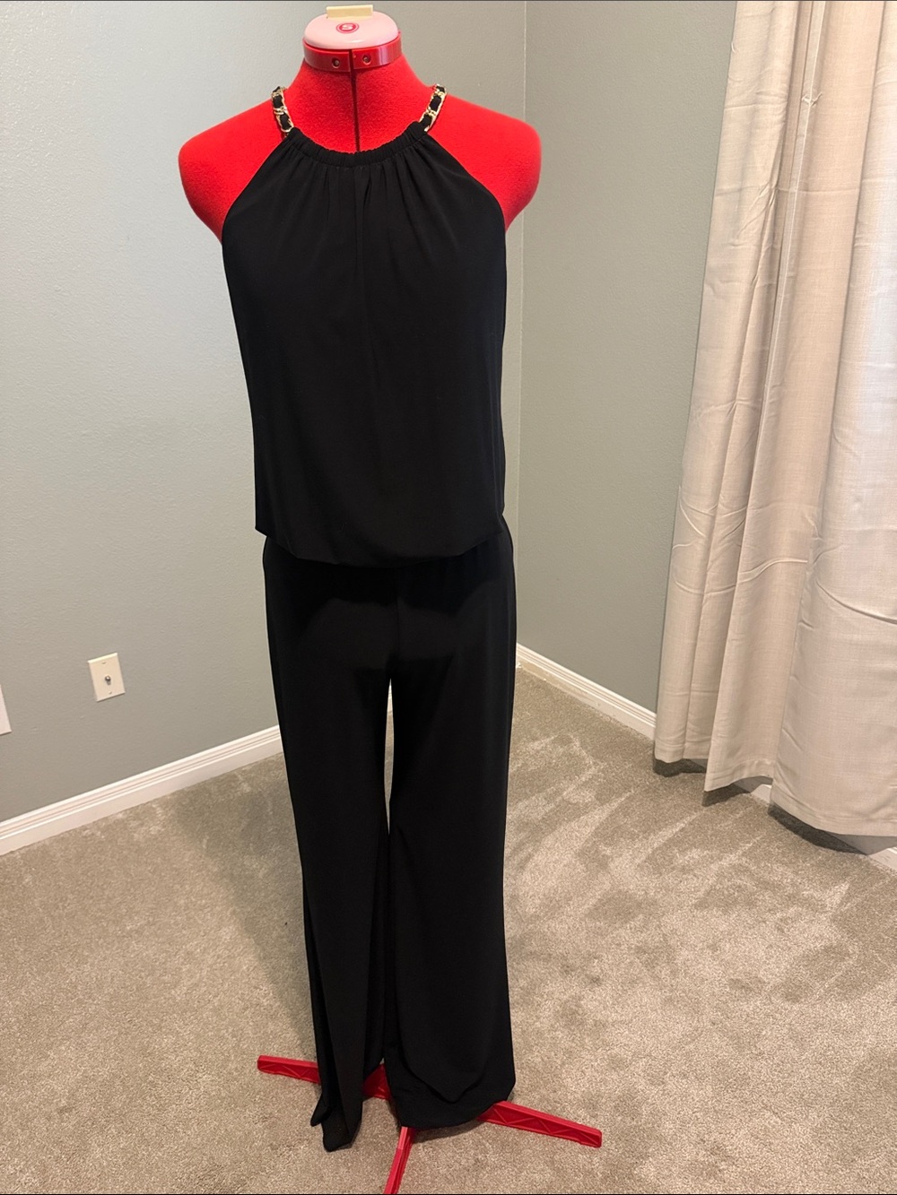 Laundry By Shelli Segal Black Halter Jumpsuit with Chain Straps